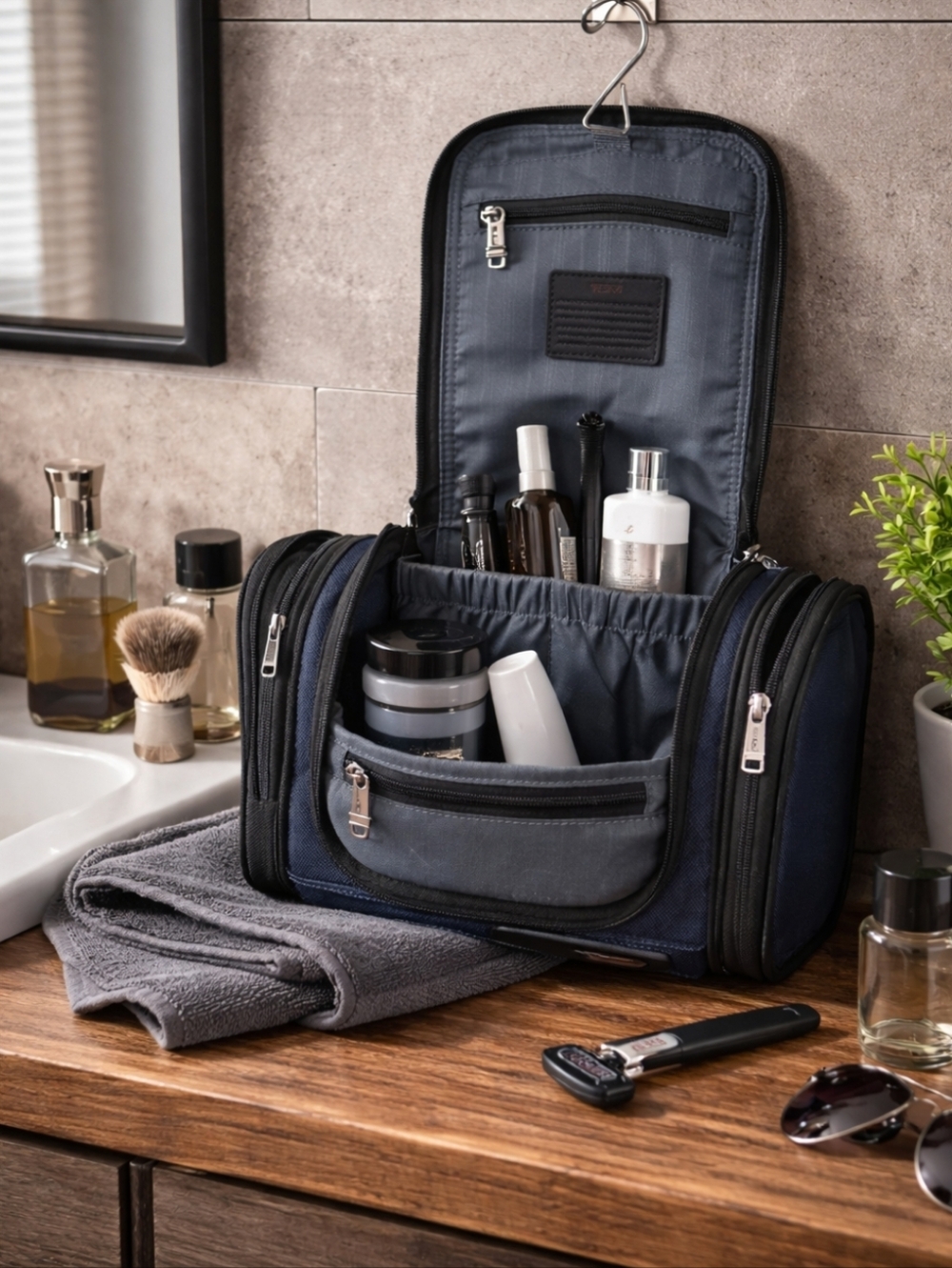 TUMI Hanging Travel Kit Navy Ballistic Nylon Toiletry Bag Organizer NWT $175